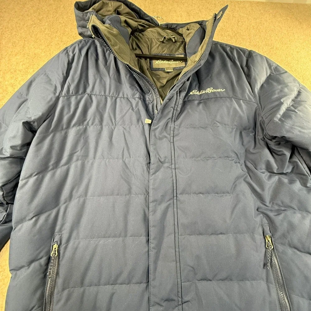 Eddie Bauer Mens Navy Blue Hooded Puffer Jacket‎ Quilted Insulated Coat Large